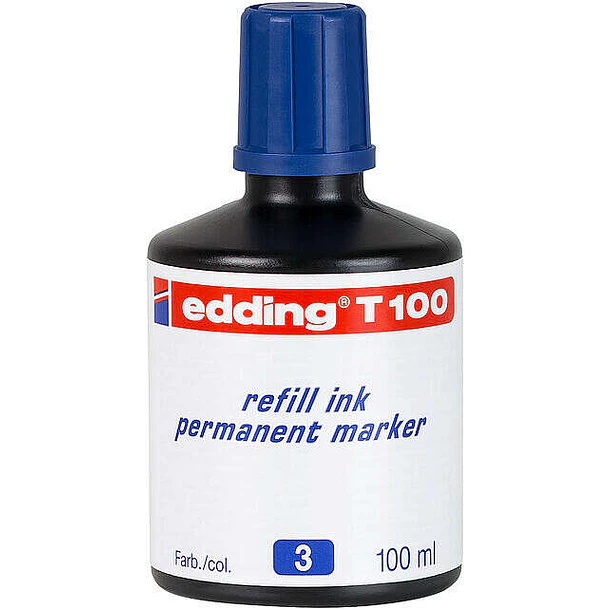 Edding T100 Bote de Recarga para Rotulador Permanente - Capacidad 100ml - Color Azul