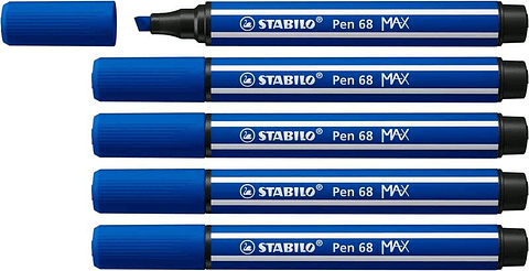 Stabilo Pen 68 MAX Rotulador - Punta de Fibra Biselada - Trazo entre 1-5mm aprox. - Tinta a Base de Agua - Color Azul Marino