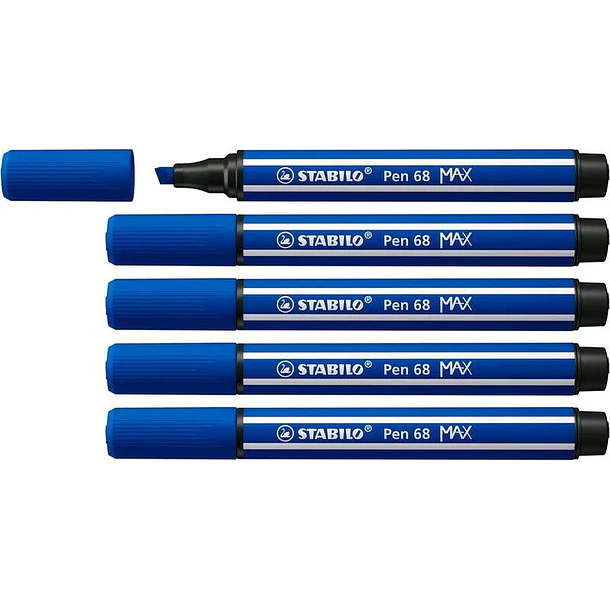 Stabilo Pen 68 MAX Rotulador - Punta de Fibra Biselada - Trazo entre 1-5mm aprox. - Tinta a Base de Agua - Color Azul Marino