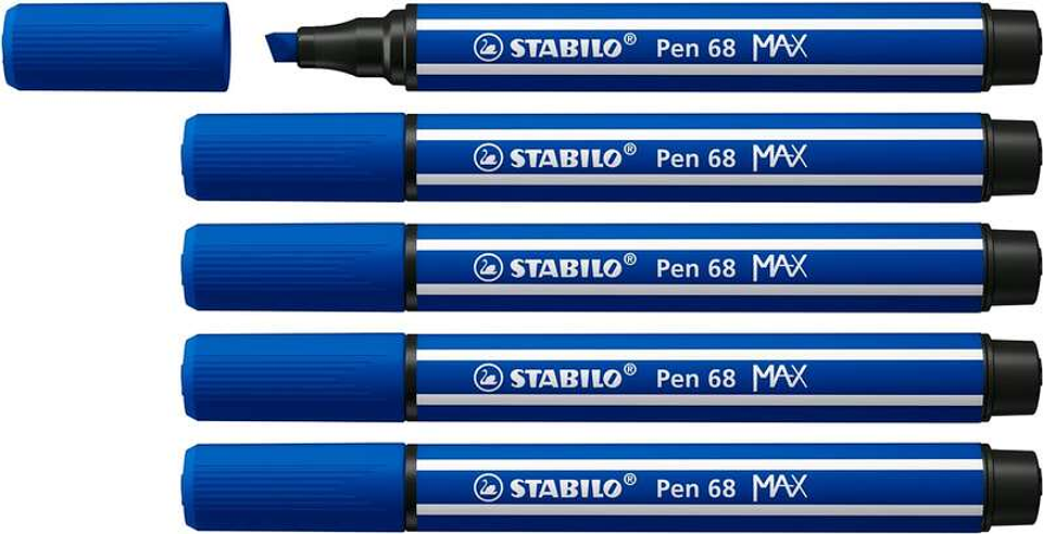 Stabilo Pen 68 MAX Rotulador - Punta de Fibra Biselada - Trazo entre 1-5mm aprox. - Tinta a Base de Agua - Color Azul Marino 1