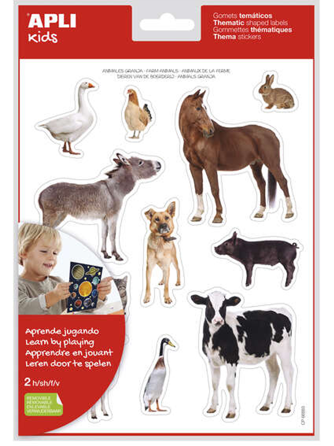 Apli Bolsa de Gomets Tematicos Realistas Animales de la Granja - 24 Gomets - Adhesivo Removible - Desarrollo de Habilidades Motoras - Normas de Calida 1