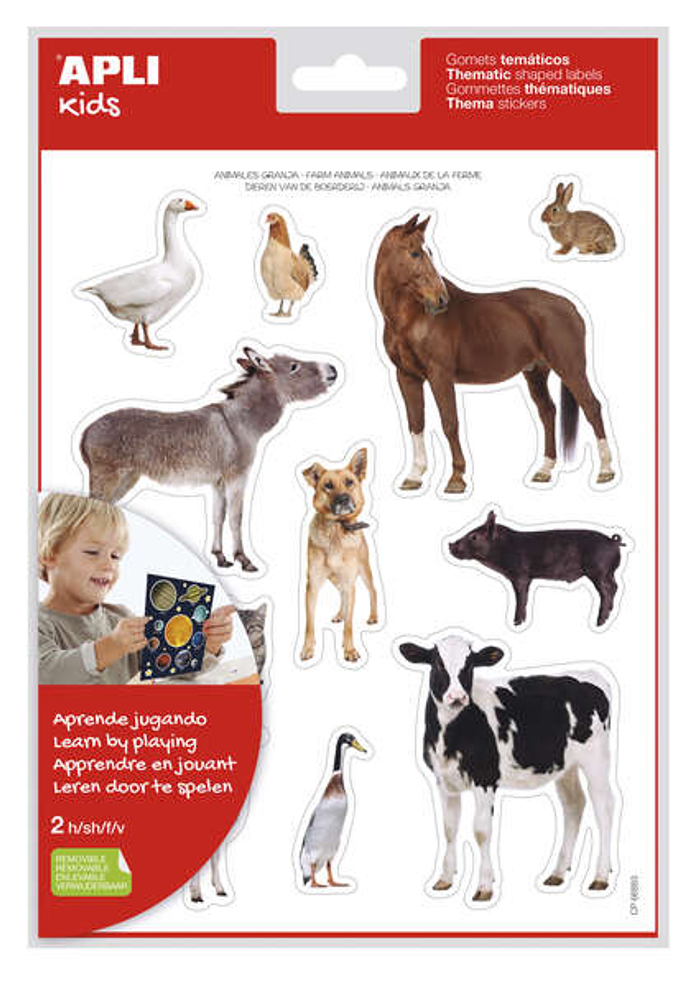 Apli Bolsa de Gomets Tematicos Realistas Animales de la Granja - 24 Gomets - Adhesivo Removible - Desarrollo de Habilidades Motoras - Normas de Calida 1