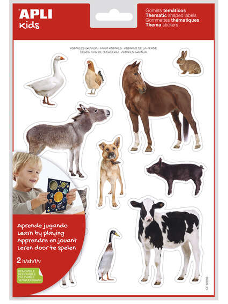 Apli Bolsa de Gomets Tematicos Realistas Animales de la Granja - 24 Gomets - Adhesivo Removible - Desarrollo de Habilidades Motoras - Normas de Calida 1