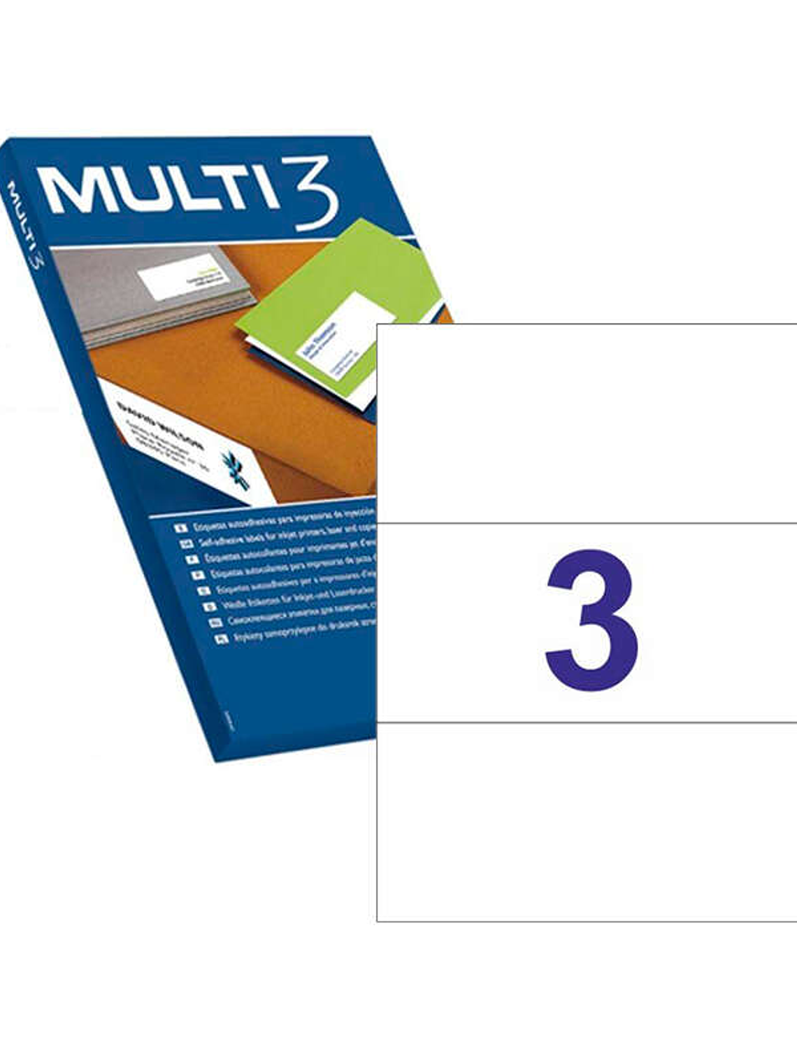 Multi3 Pack de 300 Etiquetas Blancas Cantos Rectos Tamaño 210.0X99.0mm con Adhesivo Permanente para Multiples Usos 1