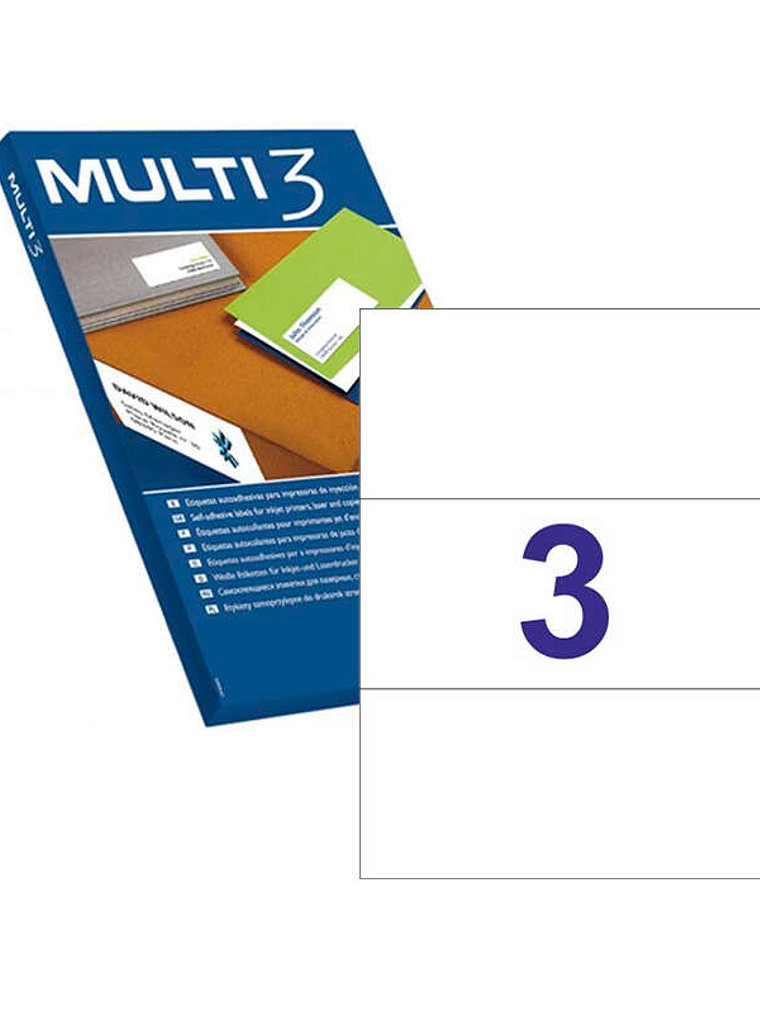 Multi3 Pack de 300 Etiquetas Blancas Cantos Rectos Tamaño 210.0X99.0mm con Adhesivo Permanente para Multiples Usos 1