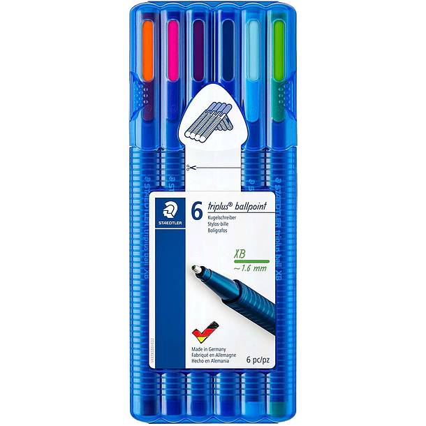 Staedtler Triplus Ball 437 Pack de 6 Boligrafos de Bola - Trazo 1.4mm - Escritura Suave - Colores Surtidos