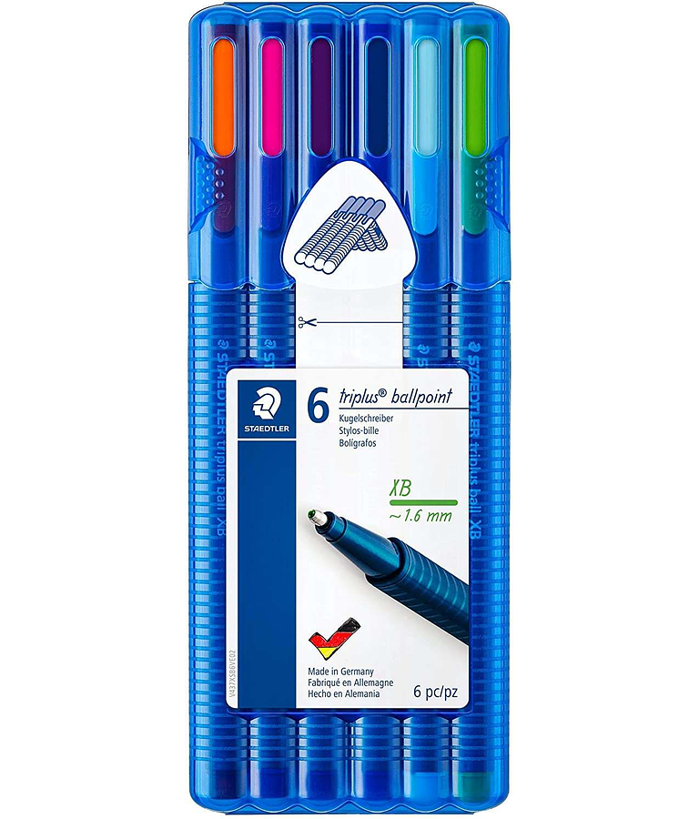 Staedtler Triplus Ball 437 Pack de 6 Boligrafos de Bola - Trazo 1.4mm - Escritura Suave - Colores Surtidos