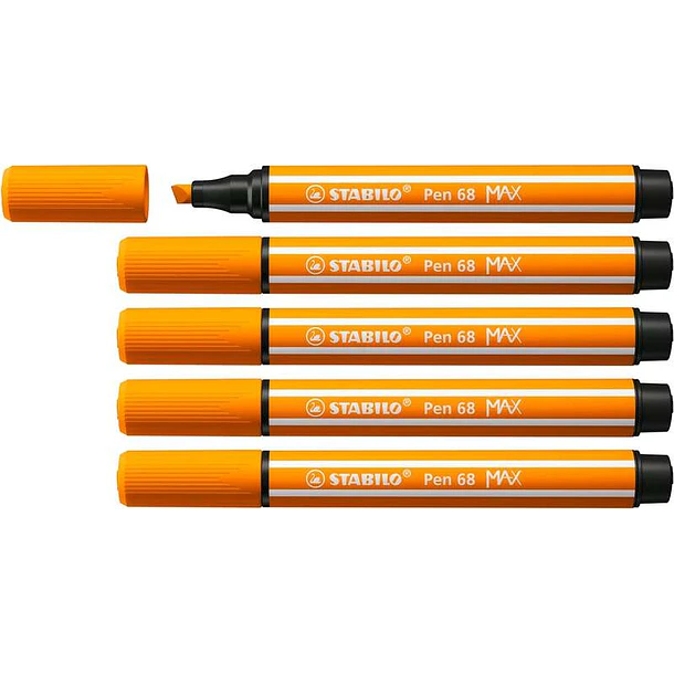 Stabilo Pen 68 MAX Rotulador - Punta de Fibra Biselada - Trazo entre 1-5mm aprox. - Tinta a Base de Agua - Color Naranja