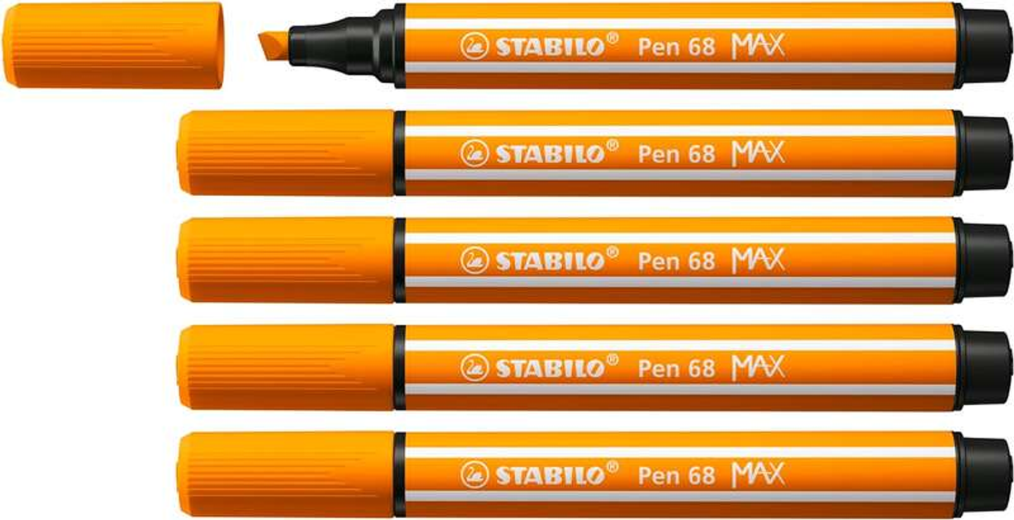 Stabilo Pen 68 MAX Rotulador - Punta de Fibra Biselada - Trazo entre 1-5mm aprox. - Tinta a Base de Agua - Color Naranja 1