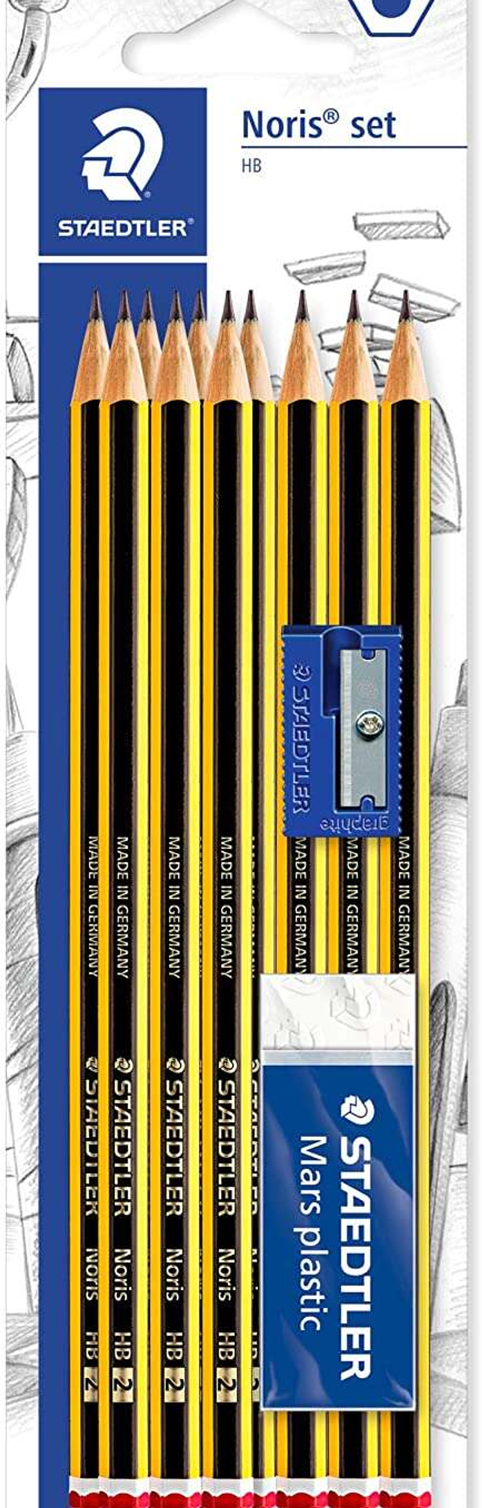 Staedtler Noris 120 Pack de 10 Lapices de Grafito Hexagonales 2HB + 1 Goma de Borrar Plastic 526 50 + 1 Sacapuntas 510 50 - Resistencia a la Rotura - 1
