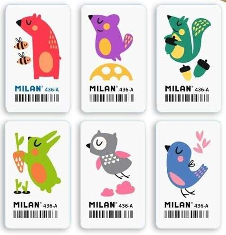 Milan 436A Goma de Borrar Rectangular Flexible - Miga de Pan - Caucho Sintetico - Dibujos Infantiles - Dibujos Surtidos 1