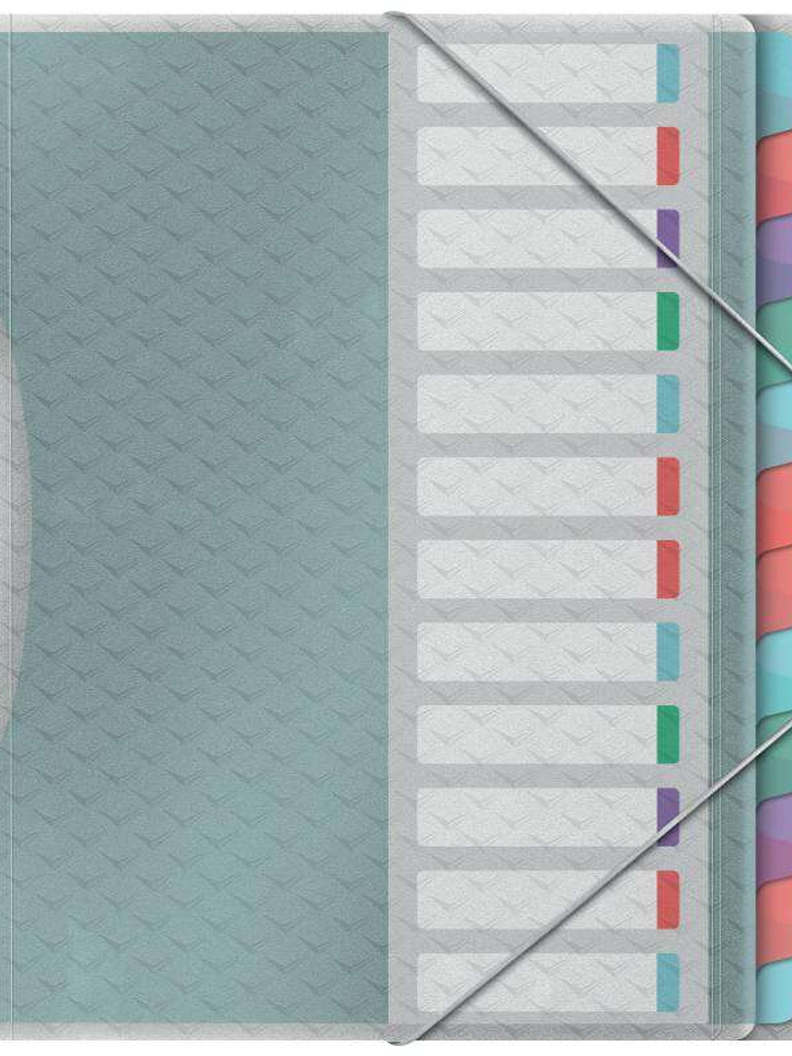 Esselte Colour'Breeze Clasificador con 12 Pestañas Multicolor - Para Formato A4 - 3 Solapas en la Contraportada - Polpropileno en Relieve - Cierre con 1