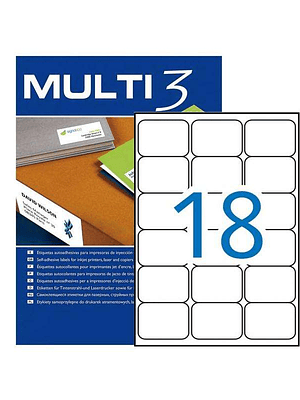 Multi3 Pack de 1800 Etiquetas Blancas Tamaño 63,5x46,6mm - Cantos Romos - Aptas para Imprimir