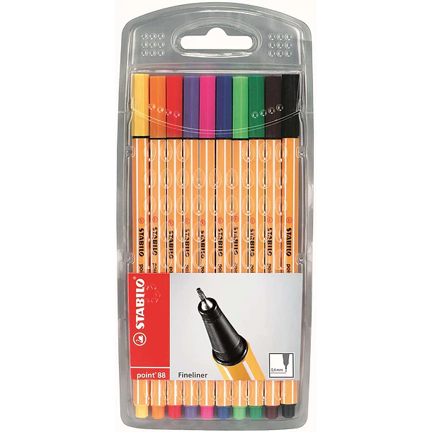 Stabilo Point 88 Pack de 10 Rotuladores de Punta Fina de Fibra - Trazo de 0.4 mm - Tinta con Base de Agua - Colores Surtidos