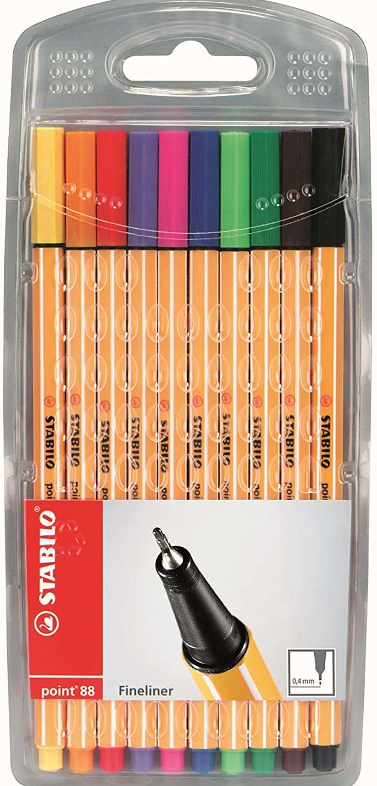 Stabilo Point 88 Pack de 10 Rotuladores de Punta Fina de Fibra - Trazo de 0.4 mm - Tinta con Base de Agua - Colores Surtidos 1