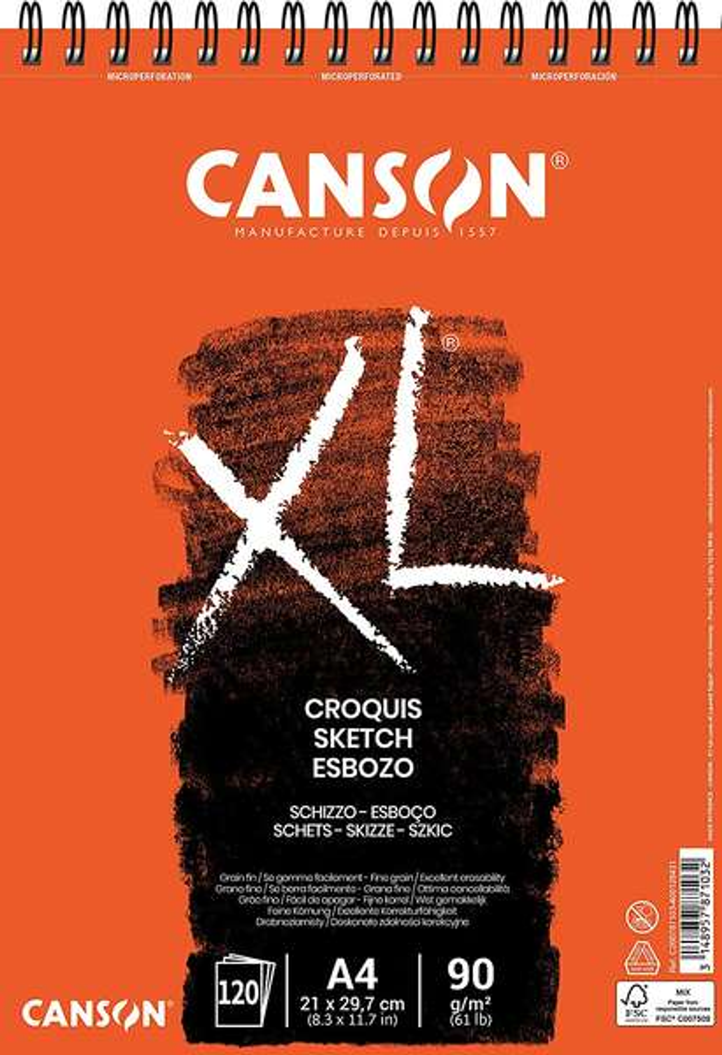 Canson XL Bloc de Croquis con 120 Hojas A4 - Espiral Microperforado - 21x29.7cm - 90g - Color Marfil 1