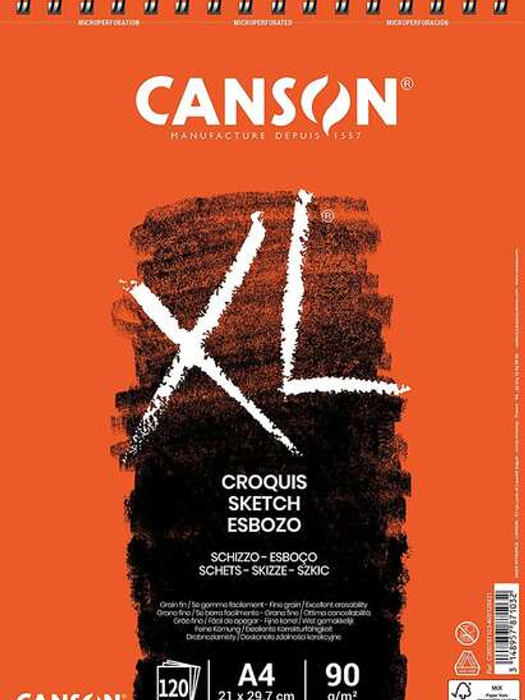 Canson XL Bloc de Croquis con 120 Hojas A4 - Espiral Microperforado - 21x29.7cm - 90g - Color Marfil 1