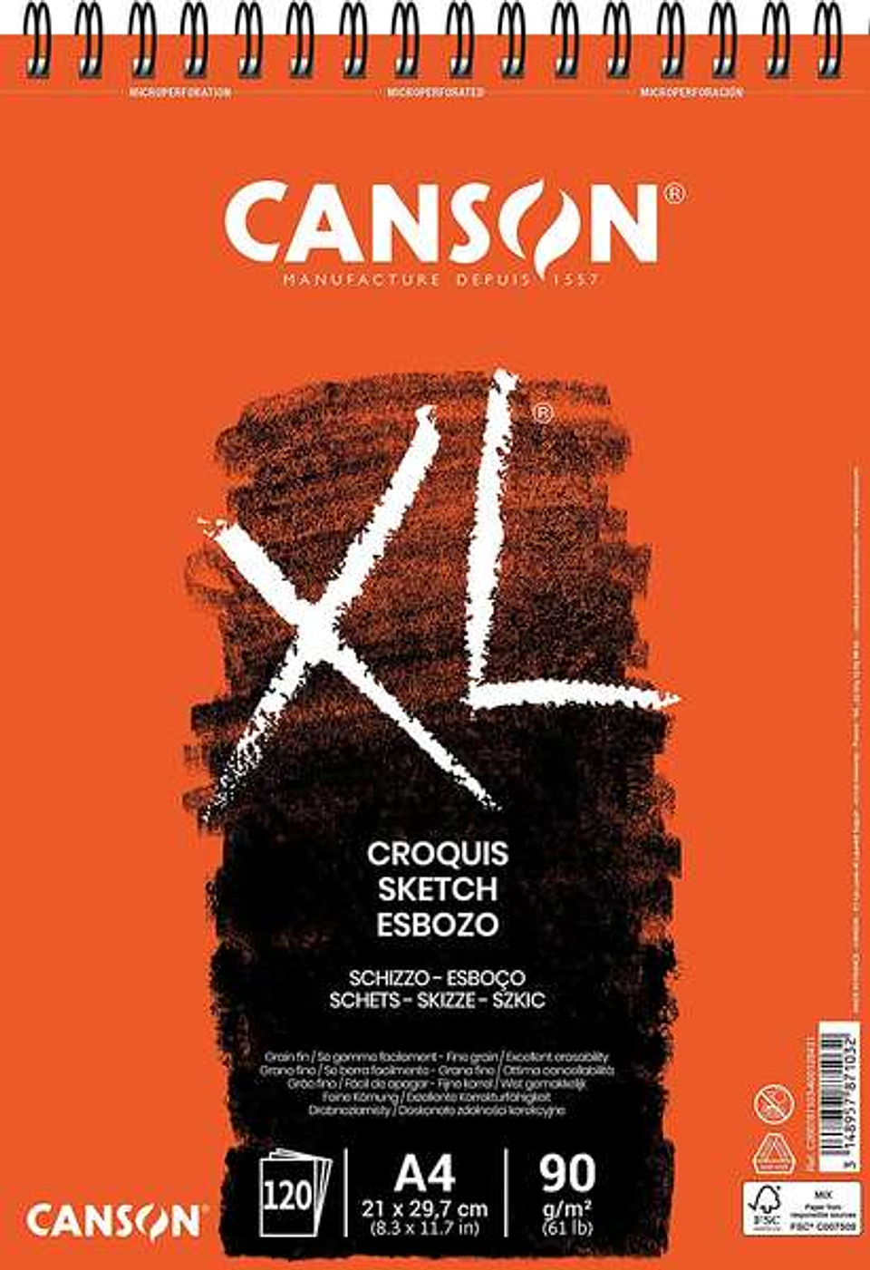 Canson XL Bloc de Croquis con 120 Hojas A4 - Espiral Microperforado - 21x29.7cm - 90g - Color Marfil 1