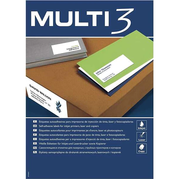 Multi3 Pack de 2700 Etiquetas Blancas Tamaño 70x30mm - 100 Hojas x 27 Etiquetas - Aptas para Imprimir
