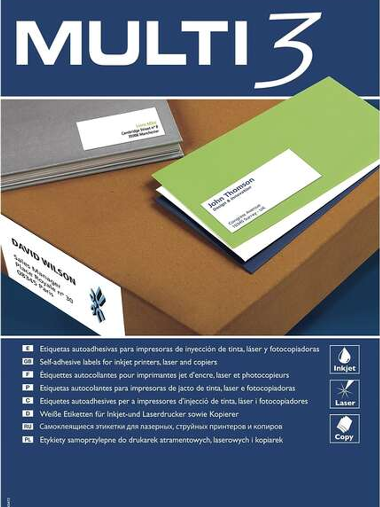 Multi3 Pack de 2700 Etiquetas Blancas Tamaño 70x30mm - 100 Hojas x 27 Etiquetas - Aptas para Imprimir 1