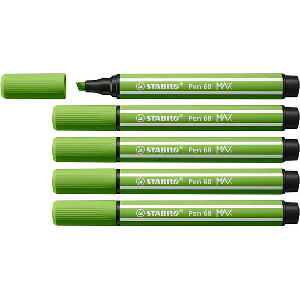 Stabilo Pen 68 MAX Rotulador - Punta de Fibra Biselada - Trazo entre 1-5mm aprox. - Tinta a Base de Agua - Color Verde Claro