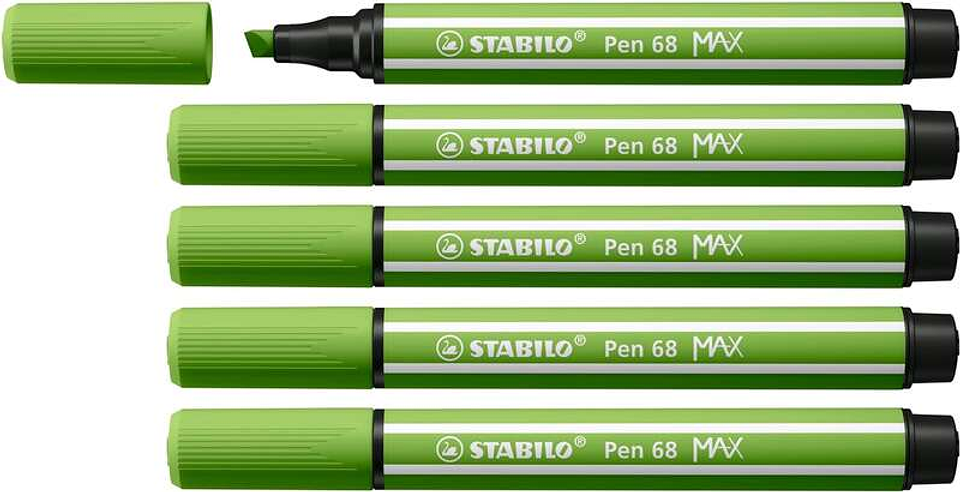 Stabilo Pen 68 MAX Rotulador - Punta de Fibra Biselada - Trazo entre 1-5mm aprox. - Tinta a Base de Agua - Color Verde Claro 1