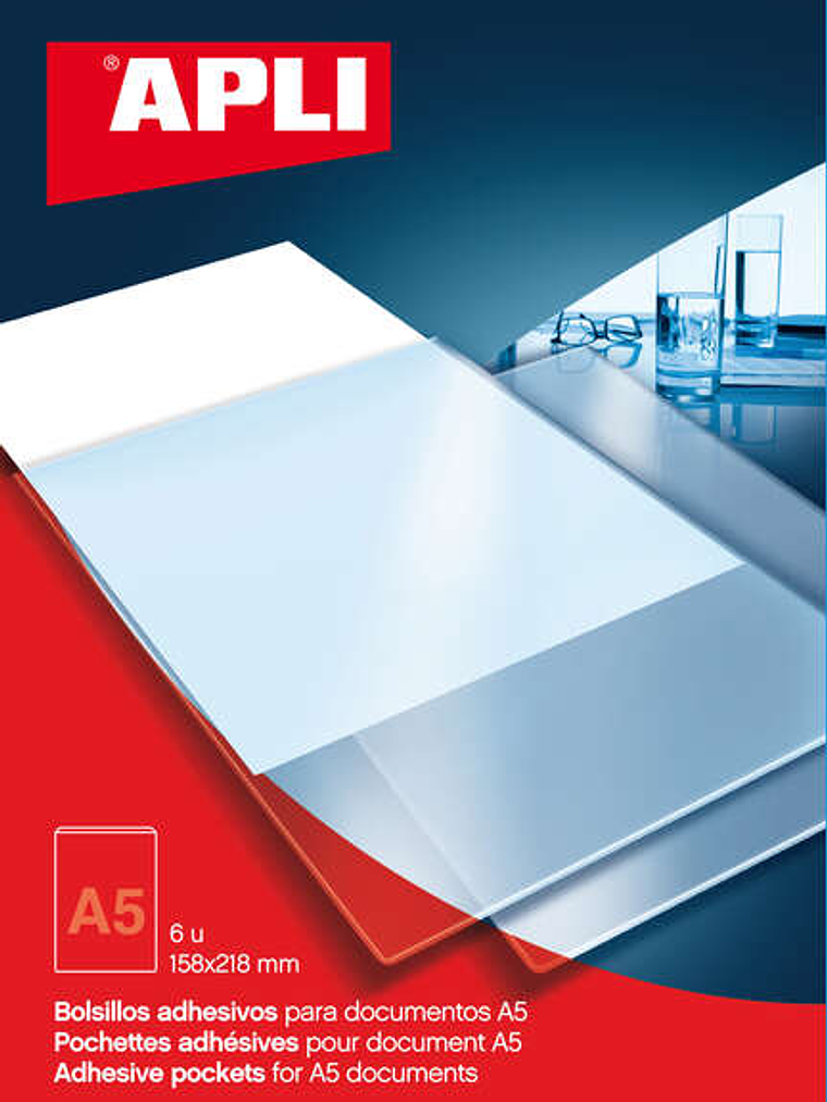 Apli Bolsillos Adhesivos A5 - Bolsillo Adicional para Documentos e Imagenes - 6 Unidades por Bolsa 1