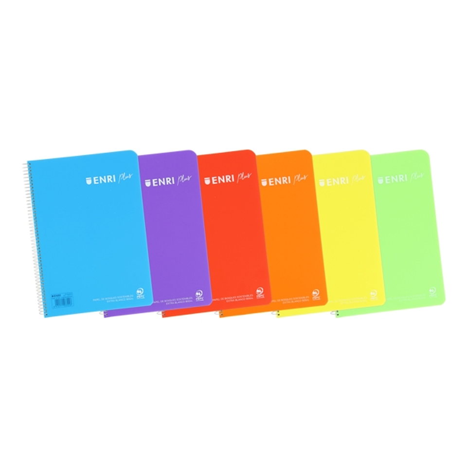 Enri Plus 4º Cuaderno Espiral 3x3 - Tapa de Plastico - 80 Hojas 90gr - Margen - Colores Surtidos 1