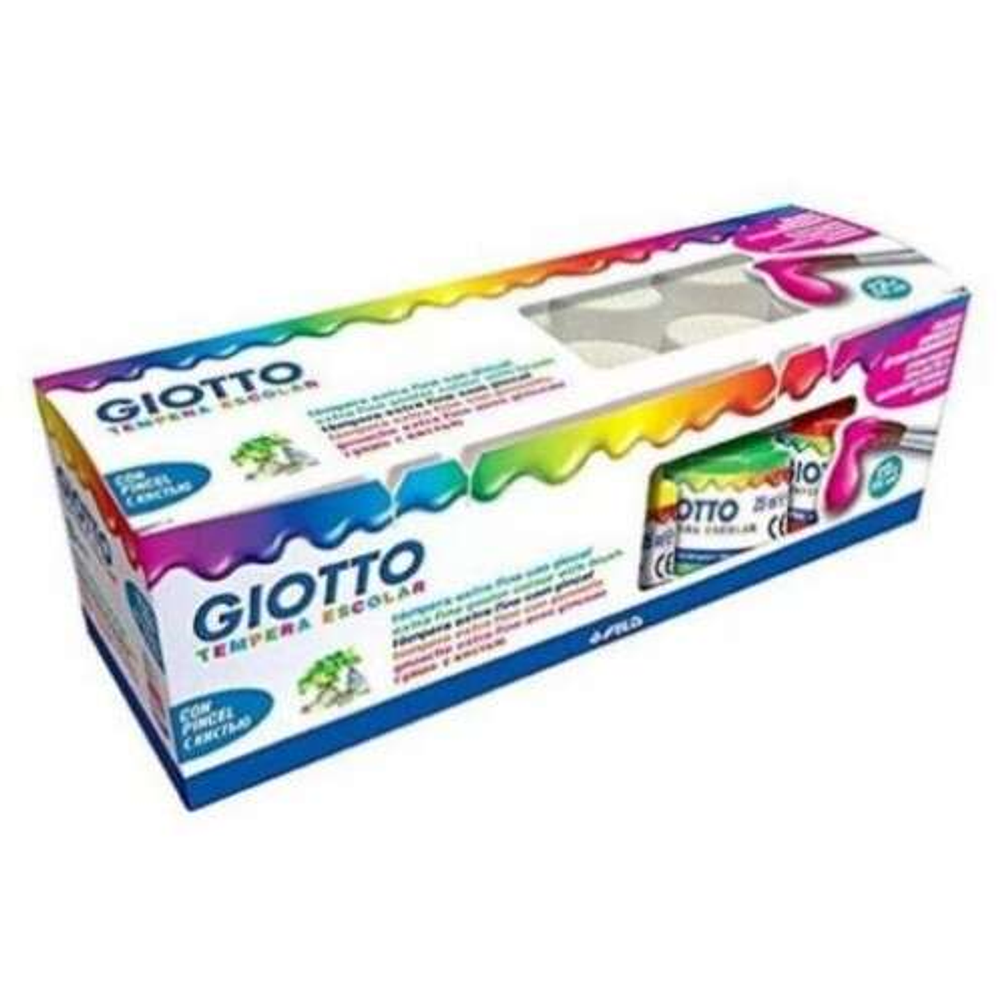 Giotto Tempera Pack de 12 Botes de 25 ml. + Pincel - Base Agua - Excelente Cobertura - Colores Surtidos 1