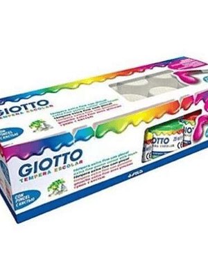 Giotto Tempera Pack de 12 Botes de 25 ml. + Pincel - Base Agua - Excelente Cobertura - Colores Surtidos