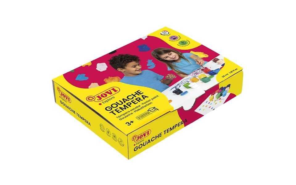 Jovi Gouache Tempera Estuche de 12 Botes 35ml - Mezclables - para Papel, Cartulina, Madera, Tela, Pasta de Modelar y Fango - Incluye Pincel - Color Su 1
