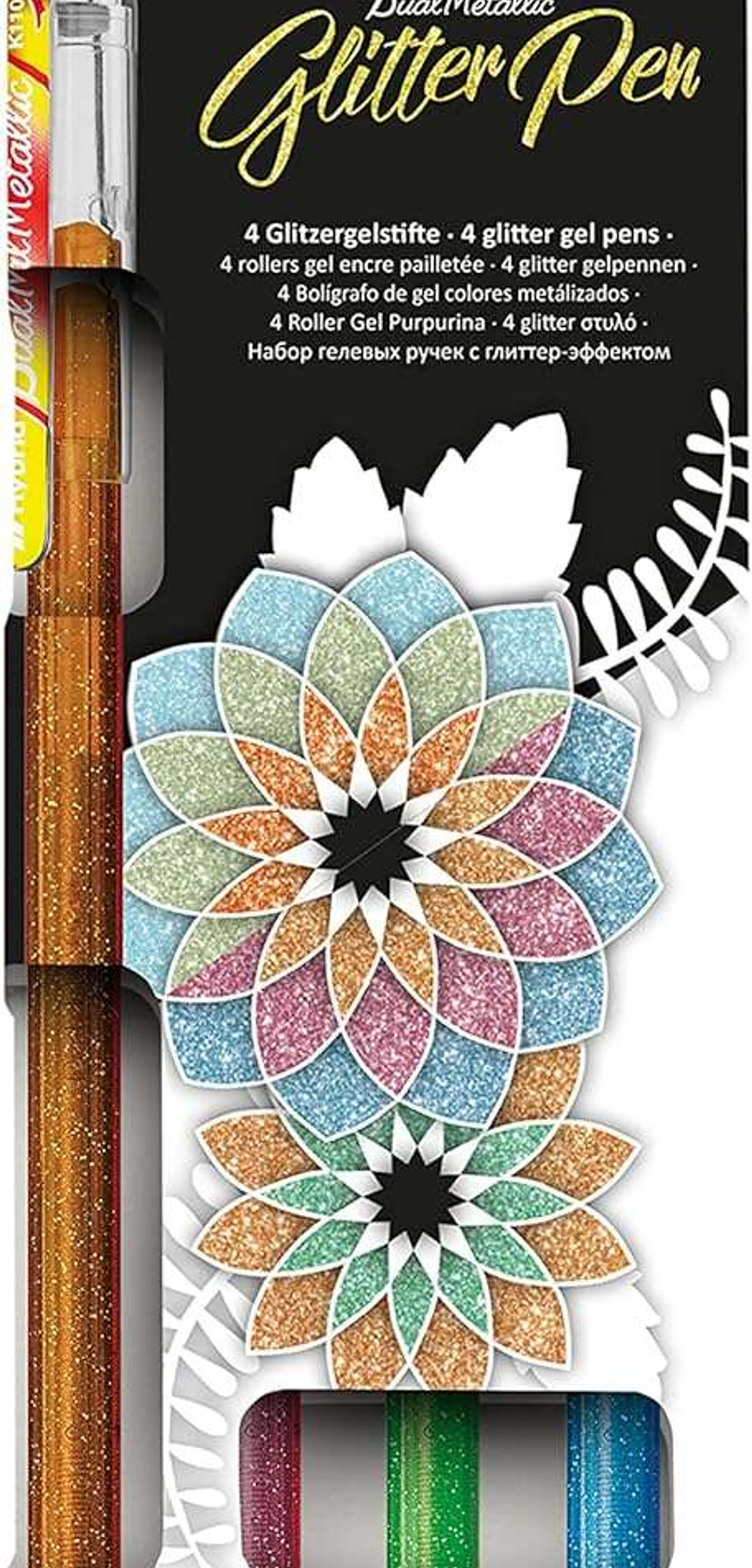 Pentel Hybrid Dual Metallic Pack de 4 Boligrafos de Bola con Tinta Gel Brillante - Punta 1mm - Trazo 0.5mm - Colores Brillantes Surtidos 1