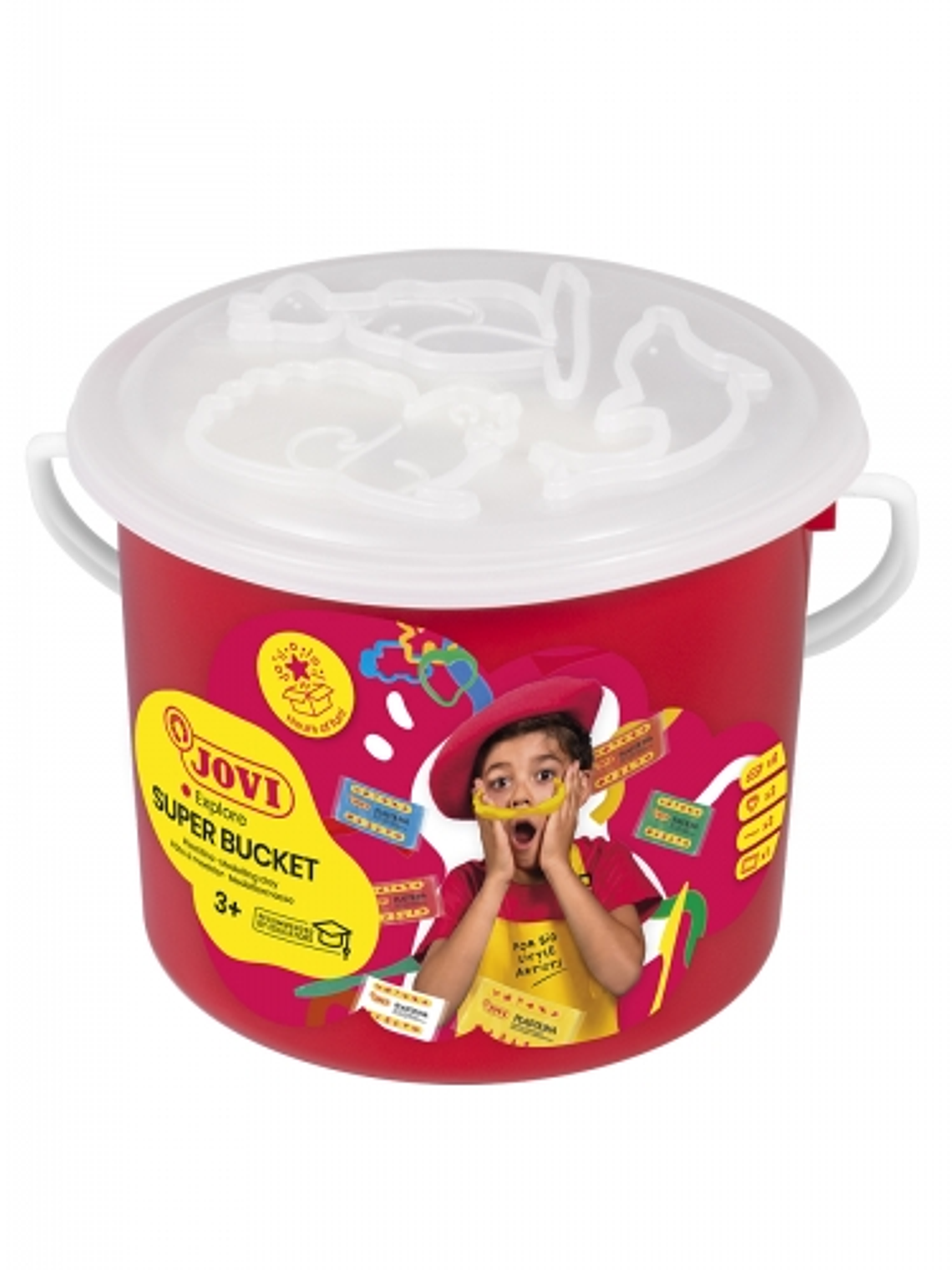Jovi Super Bucket Pack 6 Pastillas de Plastilina 50gr + Accesorios - Pasta Vegetal - No Se Seca - sin Gluten - Inocua - Facil de Moldear - Ideal para 1