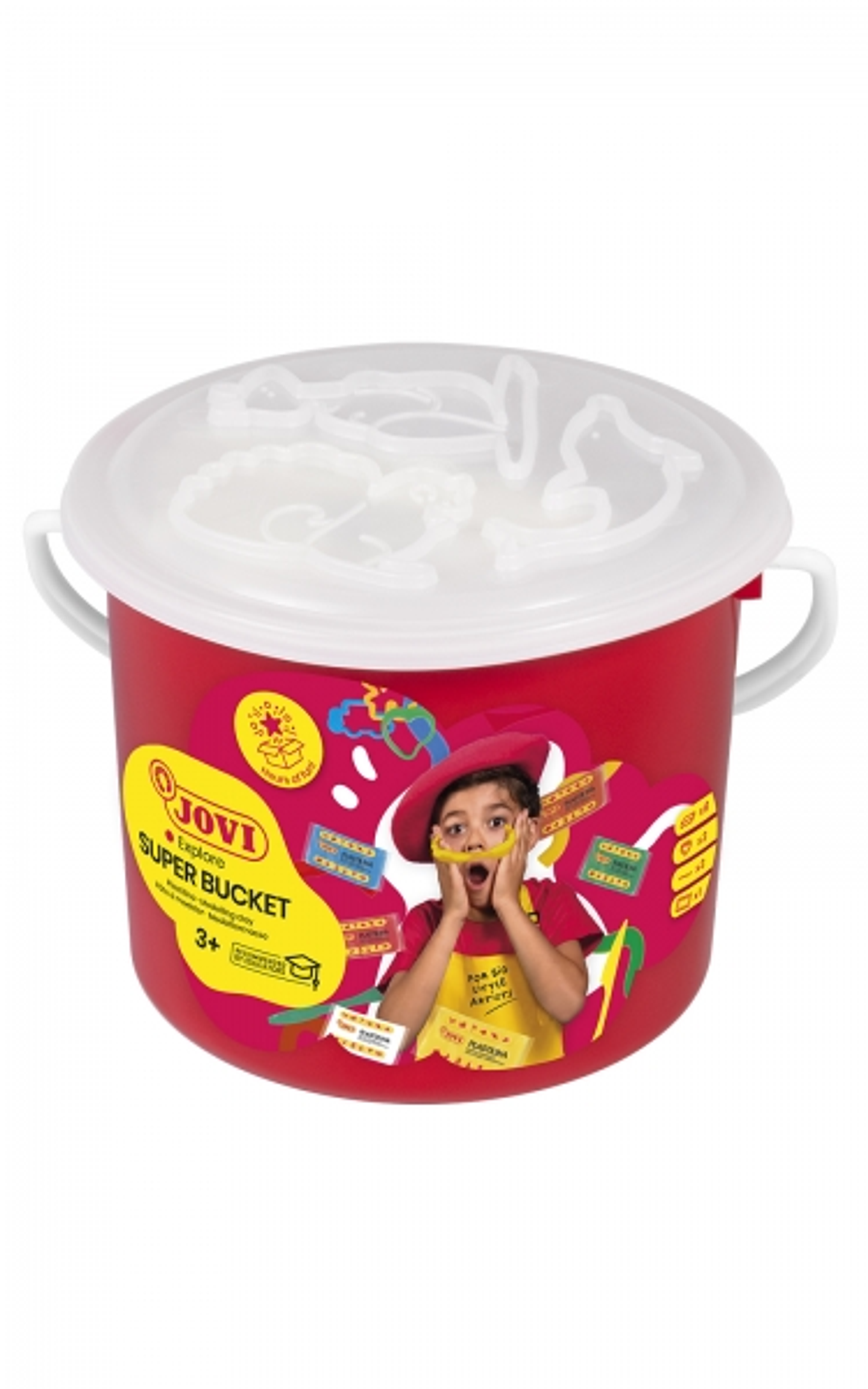 Jovi Super Bucket Pack 6 Pastillas de Plastilina 50gr + Accesorios - Pasta Vegetal - No Se Seca - sin Gluten - Inocua - Facil de Moldear - Ideal para 1