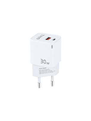 Tooq Cargador de Pared GaN USB-C/PD + USB-A/QC 30W - Color Blanco
