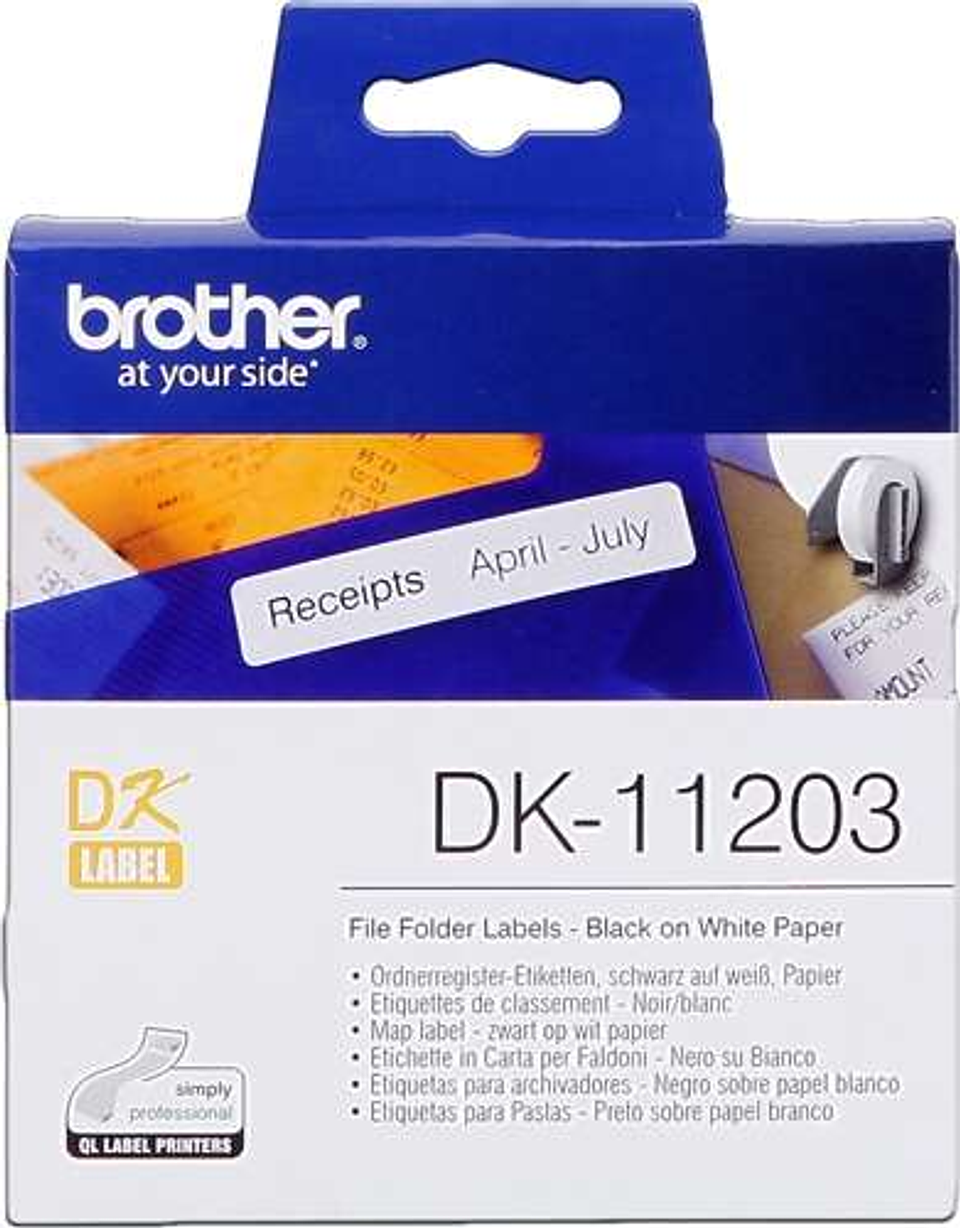 Brother DK11203 - Etiquetas Originales Precortadas para Carpetas - 17x87 mm - 300 Unidades - Texto negro sobre fondo blanco 1