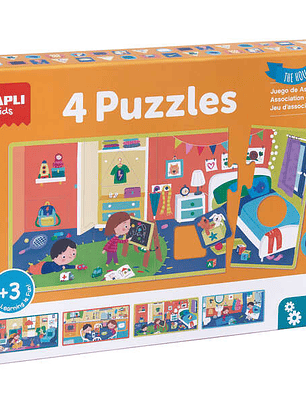Apli Puzle de Asociacion la Casa - 4 Puzles de 4 Piezas xxl - Elementos Geometricos Troquelados - Potencia la Psicomotricidad Fina y la Concentracion
