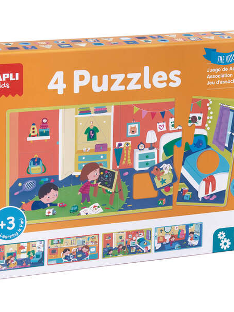 Apli Puzle de Asociacion la Casa - 4 Puzles de 4 Piezas xxl - Elementos Geometricos Troquelados - Potencia la Psicomotricidad Fina y la Concentracion 1