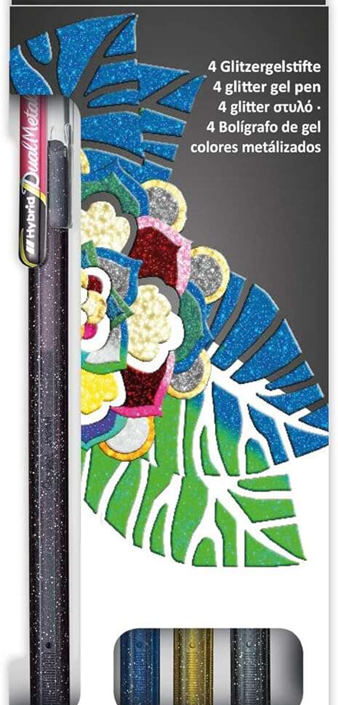 Pentel Hybrid Dual Metallic Pack de 4 Boligrafos de Bola con Tinta Gel Brillante - Punta 1mm - Trazo 0.5mm - Colores Brillantes Surtidos 1