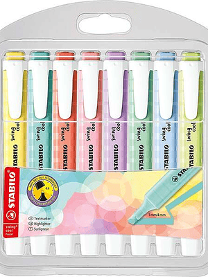 Stabilo Swing Cool Pastel Pack de 8 Marcadores Fluorescentes - Cuerpo Plano - Punta Biselada - Trazo entre 1 y 4mm - Tinta con Base de Agua - Colores