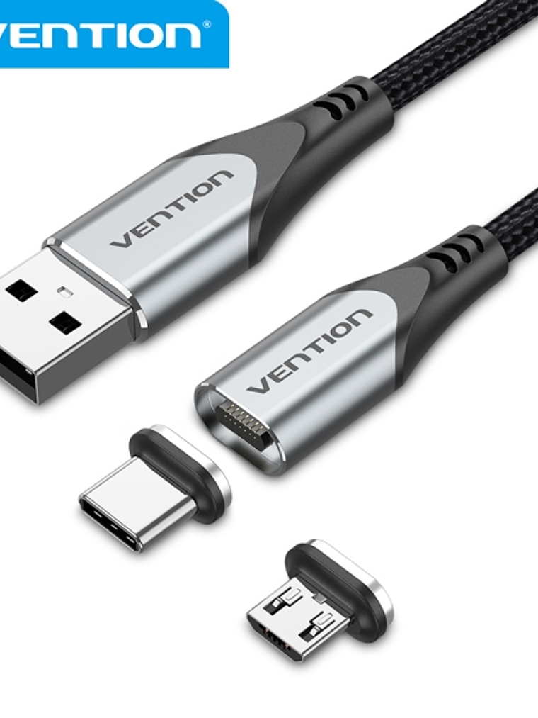 Vention CQMHD Cable USB-A 2.0 a Micro-B y USB-C Magnetico - Conectores Intercambiables - Transferencia 480 Mb/s - Color Gris 1