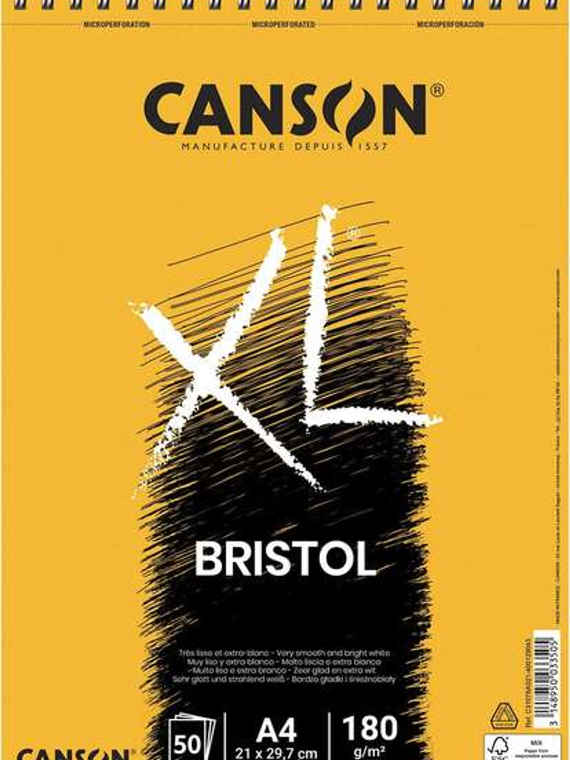 Canson Bloc XL Bristol Extraliso A4 de 50 Hojas 180gr - Acabado Satinado - Muy Resistente - Color Blanco 1