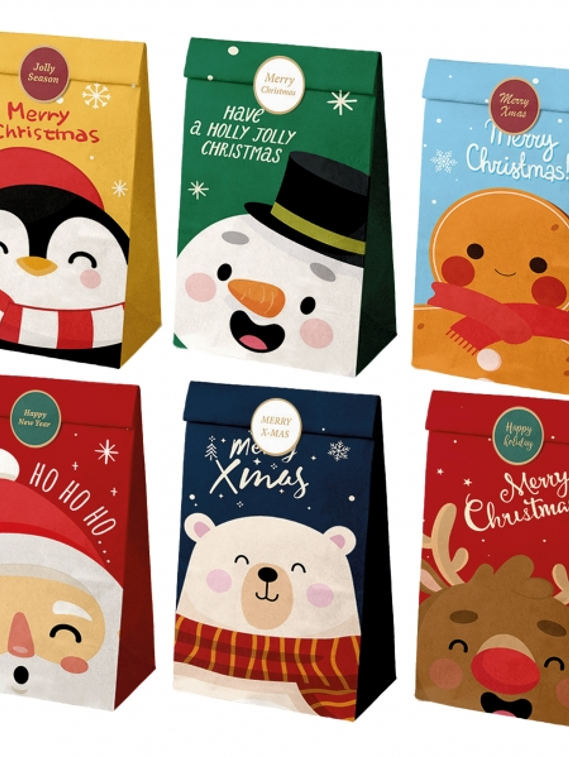 Dohe Navidad Pack de 12 Bolsas de Papel 22x12x8cm - 2 Bolsas por Modelo - Alta Resistencia 1