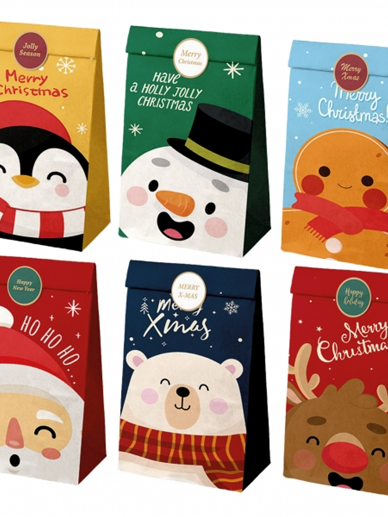 Dohe Navidad Pack de 12 Bolsas de Papel 22x12x8cm - 2 Bolsas por Modelo - Alta Resistencia 1