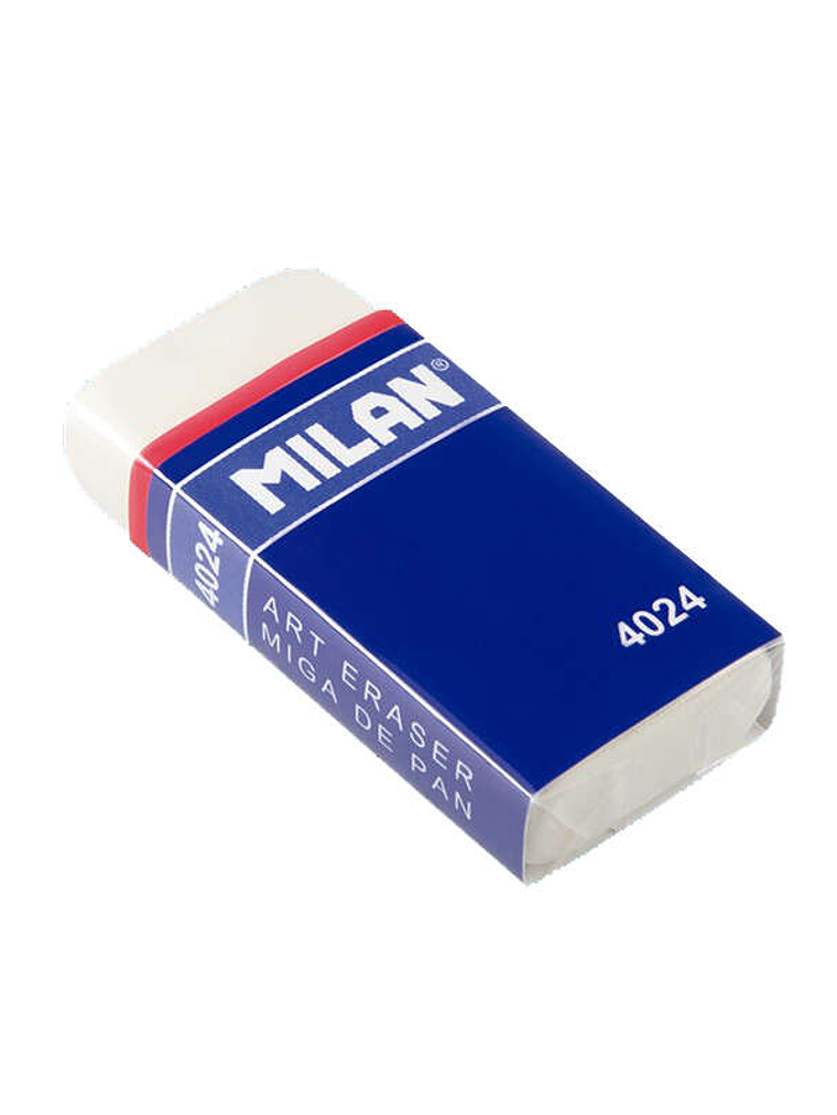Milan 4024 Goma de Borrar Rectangular - Miga de Pan Flexible - Caucho Sintetico - Faja de Carton Azul - Envuelta Individualmente - Color Blanco 1