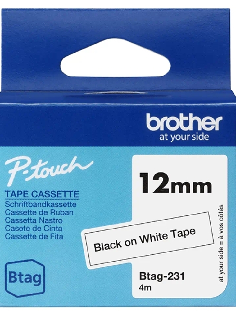 Brother Btag-231 Cinta 12mm - Texto Negro sobre Fondo Blanco - Medidas 12mmx4 Metros - Apta para PTN10, PTN20, PTN25BT 1