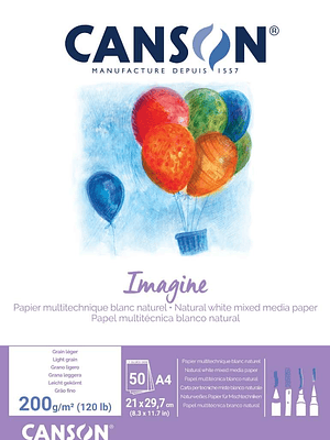 Canson Imagine Bloc Encolado de 50 Hojas 200gr A4 - Grano Fino - Color Blanco
