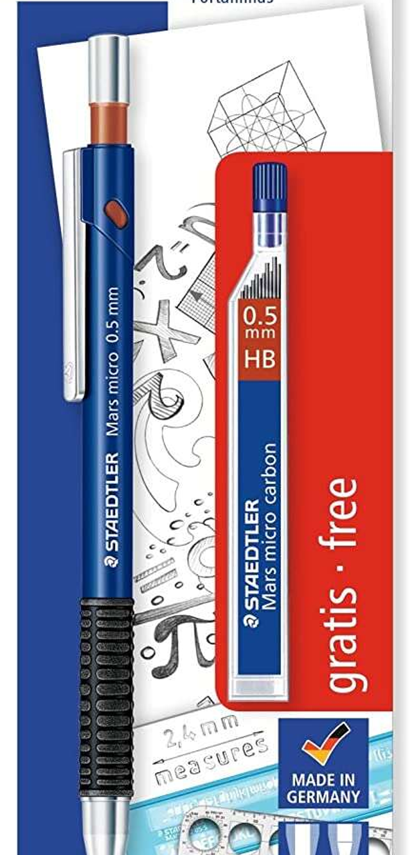 Staedtler Mars Micro Pack de 1 Portaminas 0.5mm + 1 Tubo de 12 Minas - Minas HB - Zona de Agarre de Goma 1