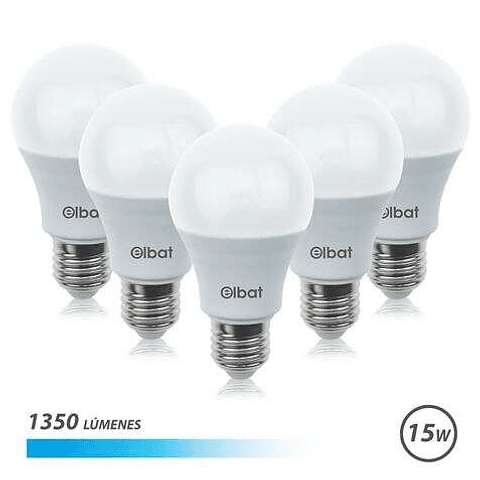 Elbat Pack de 5 Bombillas LED A60 15W E27 1350lm - 6500K Luz Fria