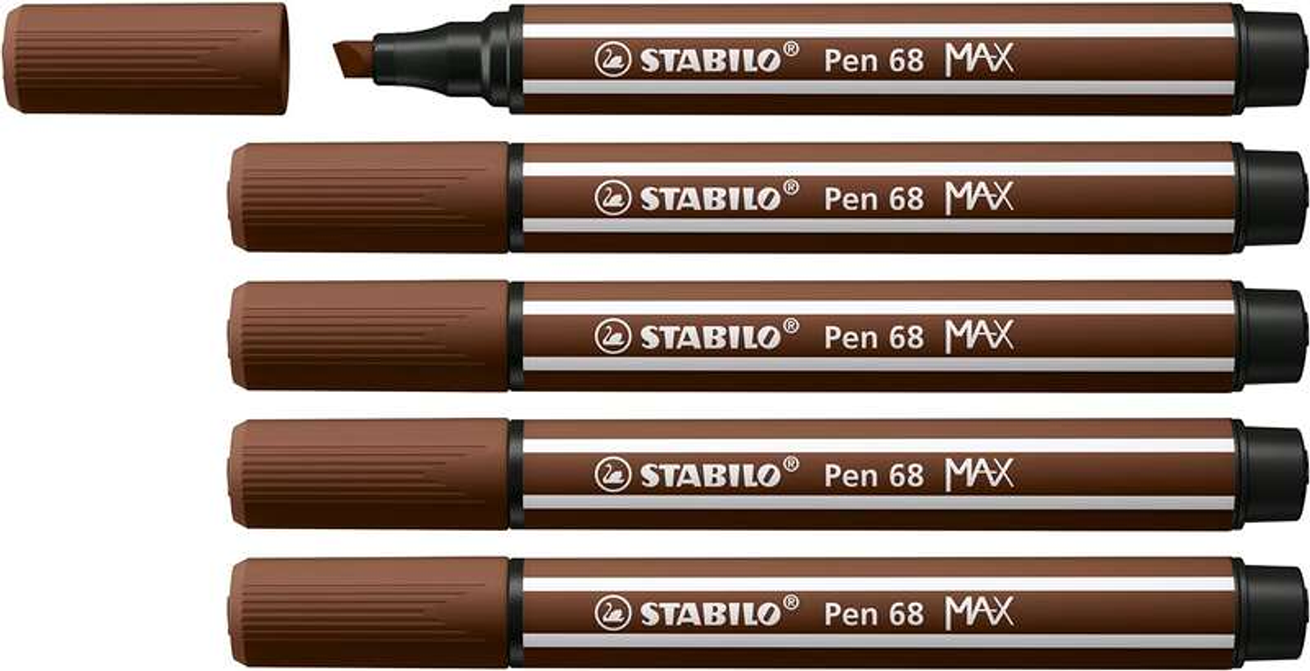 Stabilo Pen 68 MAX Rotulador - Punta de Fibra Biselada - Trazo entre 1-5mm aprox. - Tinta a Base de Agua - Color Marron 1